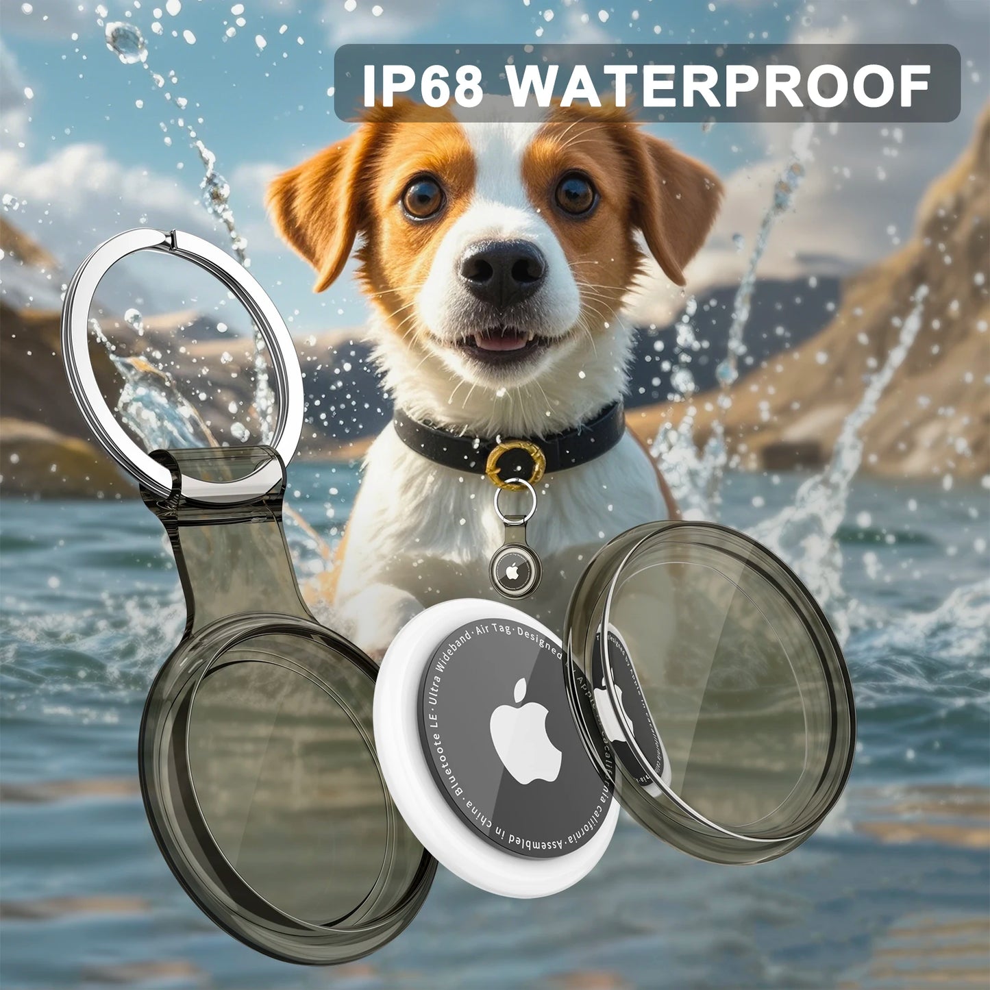 TPU AirTag Holder Keychain – Waterproof Anti-Lost Cover for Pet Collars, Keys & Bags