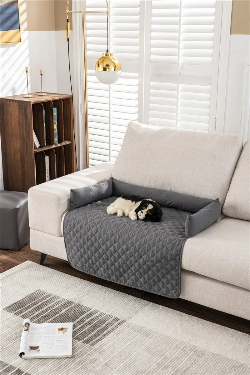 Waterproof sofa pet bed with neck pillow, couch cover & travel mat for Dogs & Cats