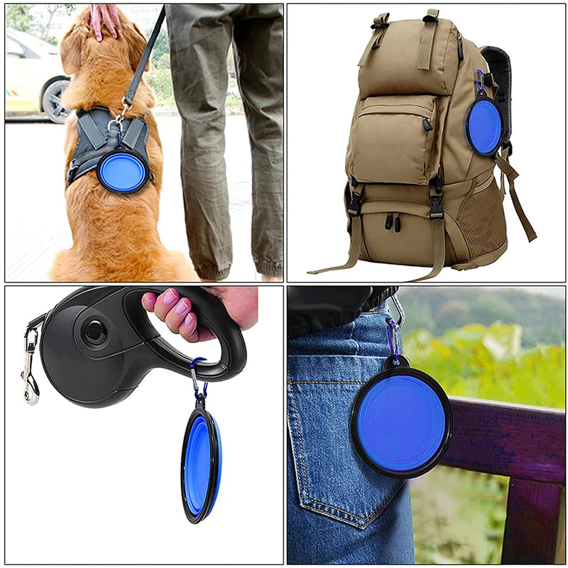2-in-1 Collapsible Silicone Pet Bowl with Carabiner – Travel Food & Water Feeder for Dogs & Cats