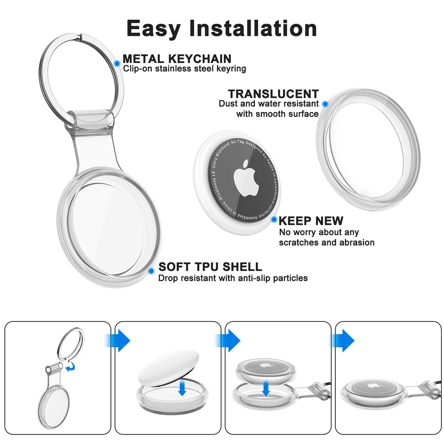 TPU AirTag Holder Keychain – Waterproof Anti-Lost Cover for Pet Collars, Keys & Bags