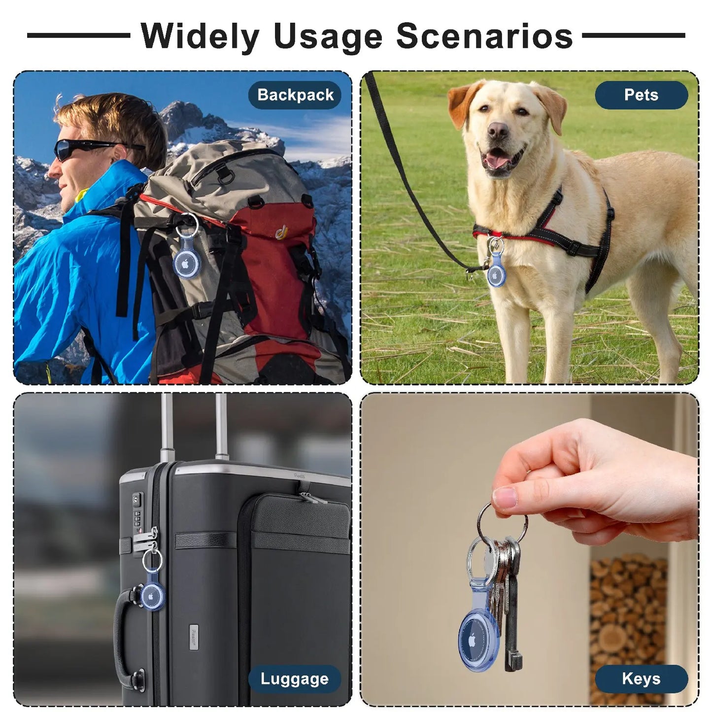TPU AirTag Holder Keychain – Waterproof Anti-Lost Cover for Pet Collars, Keys & Bags