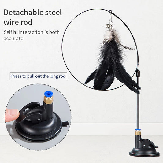 Feather cat teaser wand - Suction cup hands free play, for Kittens & Cats