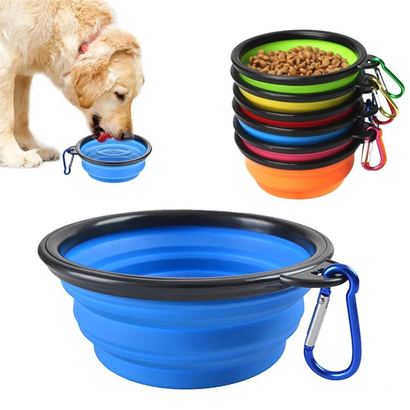 2-in-1 Collapsible Silicone Pet Bowl with Carabiner – Travel Food & Water Feeder for Dogs & Cats