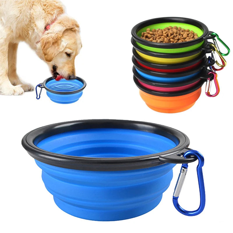2-in-1 Collapsible Silicone Pet Bowl with Carabiner – Travel Food & Water Feeder for Dogs & Cats