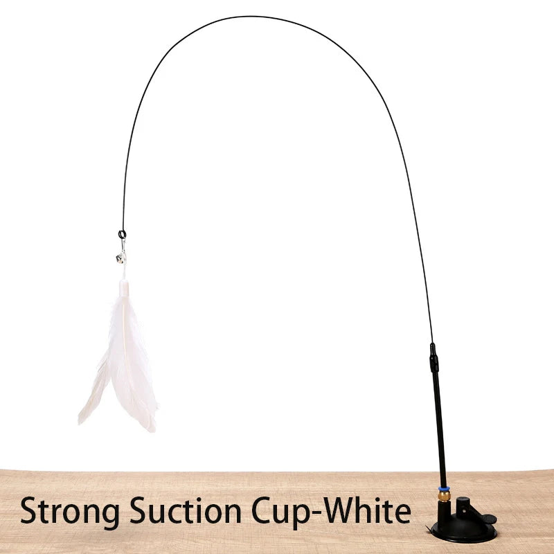 Feather cat teaser wand - Suction cup hands free play, for Kittens & Cats