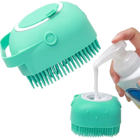 Pet Bathing & Massage Brush with Shampoo Dispenser – Soft Silicone Scrubber for Dogs & Cats (80ml)