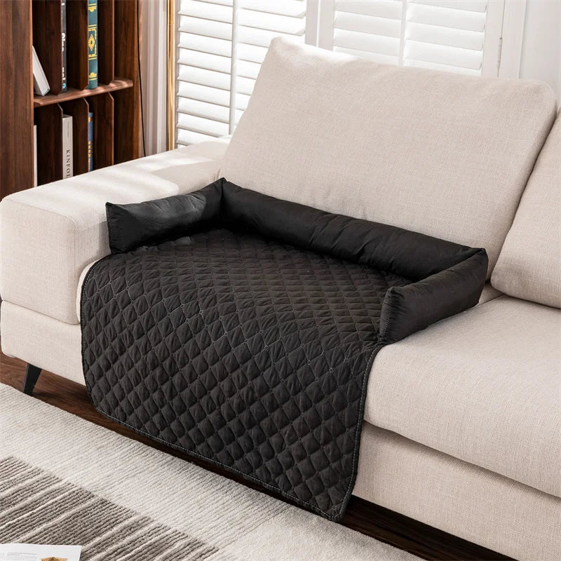Waterproof sofa pet bed with neck pillow, couch cover & travel mat for Dogs & Cats