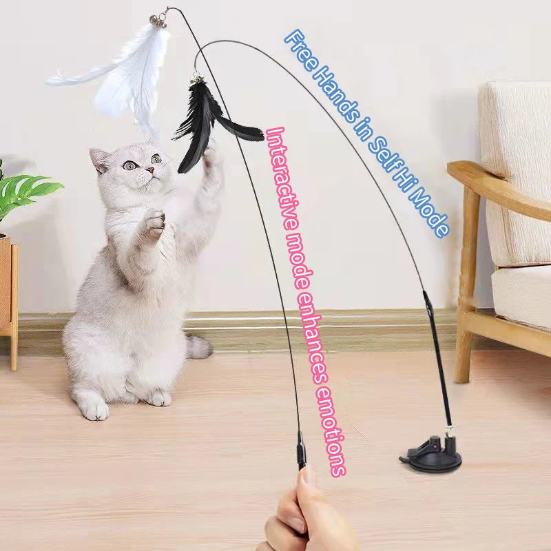 Feather cat teaser wand - Suction cup hands free play, for Kittens & Cats