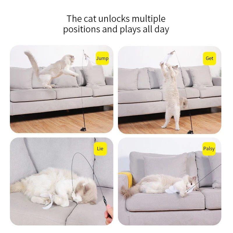 Feather cat teaser wand - Suction cup hands free play, for Kittens & Cats