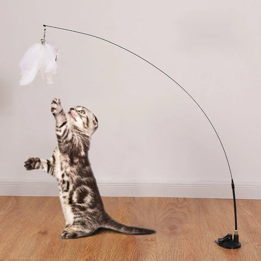 Feather cat teaser wand - Suction cup hands free play, for Kittens & Cats