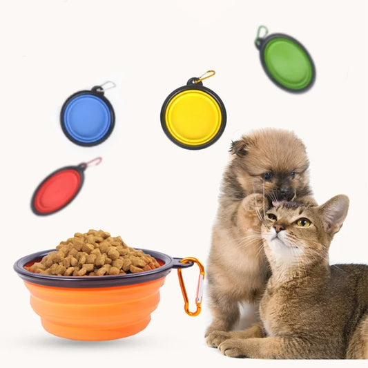 2-in-1 Collapsible Silicone Pet Bowl with Carabiner – Travel Food & Water Feeder for Dogs & Cats
