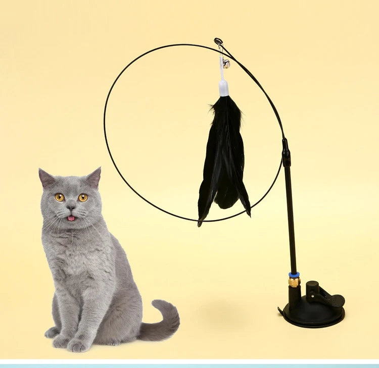 Feather cat teaser wand - Suction cup hands free play, for Kittens & Cats