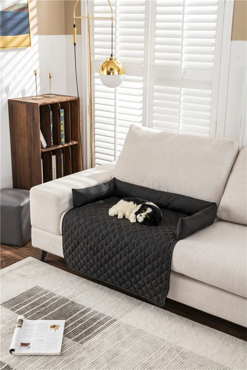 Waterproof sofa pet bed with neck pillow, couch cover & travel mat for Dogs & Cats