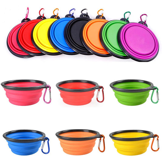 2-in-1 Collapsible Silicone Pet Bowl with Carabiner – Travel Food & Water Feeder for Dogs & Cats