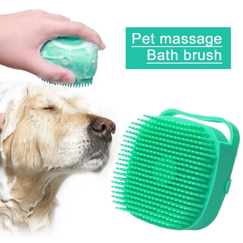 Pet Bathing & Massage Brush with Shampoo Dispenser – Soft Silicone Scrubber for Dogs & Cats (80ml)