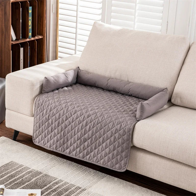 Waterproof sofa pet bed with neck pillow, couch cover & travel mat for Dogs & Cats