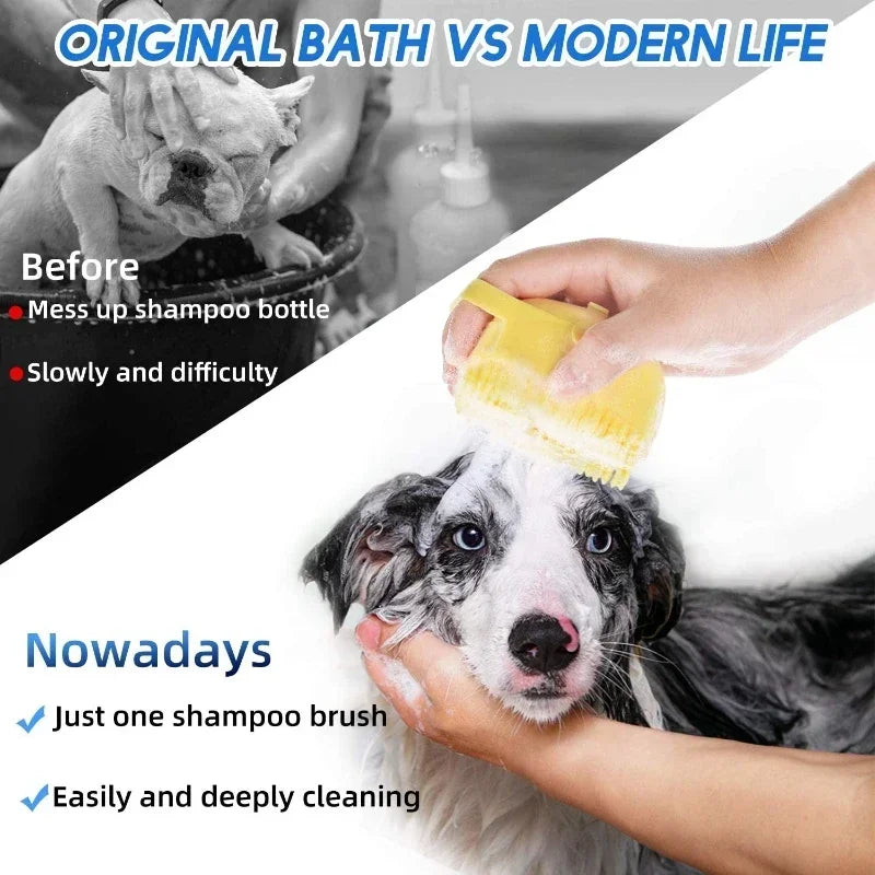 Pet Bathing & Massage Brush with Shampoo Dispenser – Soft Silicone Scrubber for Dogs & Cats (80ml)